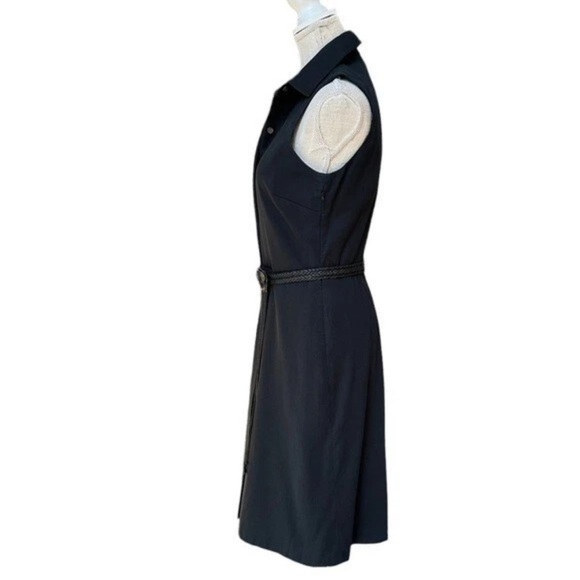 Lafayette 148 Dress Women Size 6 Sleeveless Midi Shirt Dress shirt Belt in Black - Picture 3 of 9